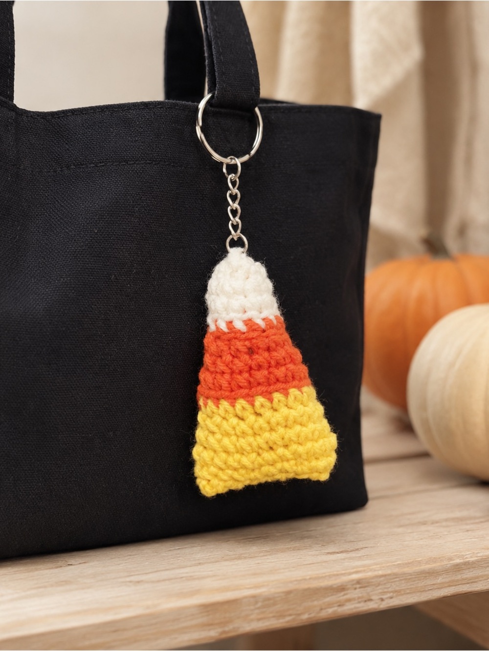 Handmade Yellow Orange White Candy Corn Crochet Keychain for Kids